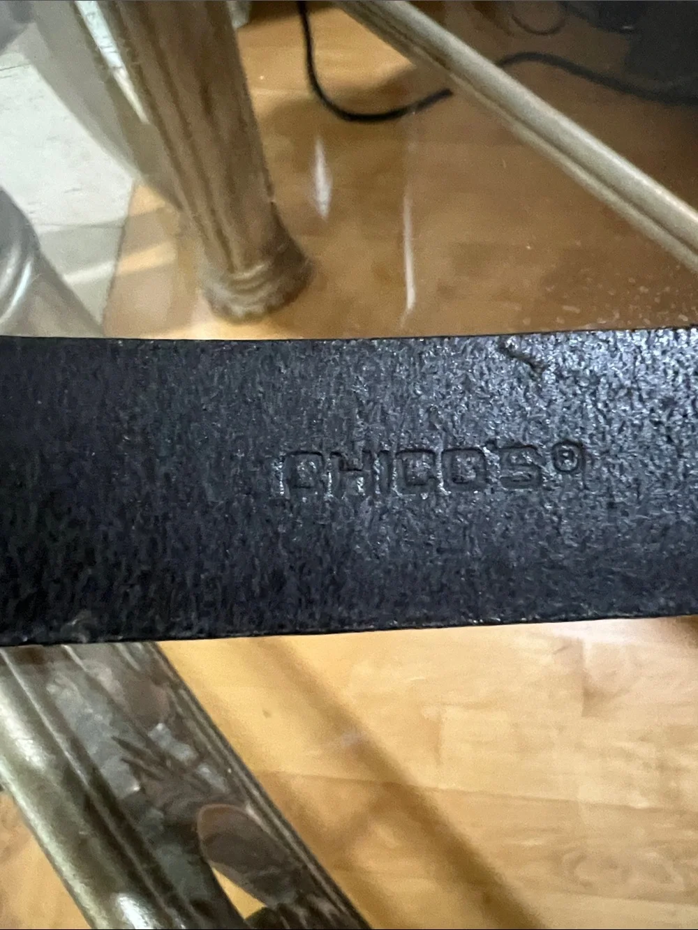 Chico's Black Genuine Leather Belt with Sculpted Gold Hook